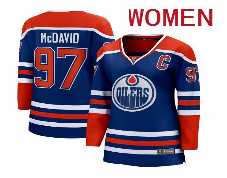 Women 2025 Edmonton Oilers #97 Mcdavid blue NHL Jersey 1018(1)
